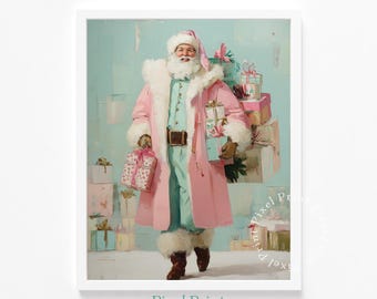 Pastel Santa Christmas Print – Vintage Holiday Wall Art (Digital Download)