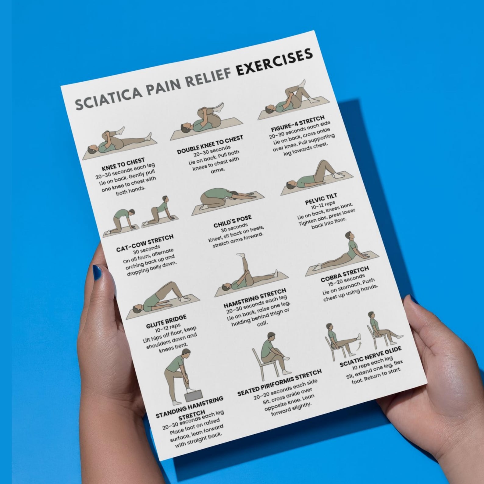 Sciatica Pain Relief Exercises Printable PDF , Sciatic Nerve Mobility ...