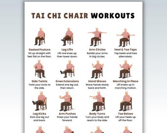 Printable Tai Chi Chair Workouts | Tai Chi Chair Exercise Chart & Workout Plan PDF | Chair Yoga Style Exercises | Digital Download