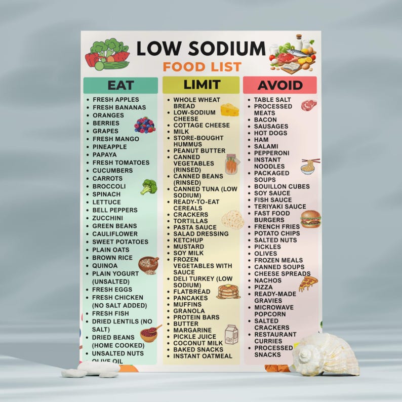 Low Sodium Food List Printable, Low Salt Meal Plan for High Blood ...