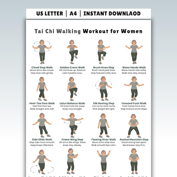 Women Tai Chi Walking Workout, Seniors Tai Chi Walking, Chart Tai Chi Walking, Seniors Tai Chi Exercises for Printable, Exercise Pdf