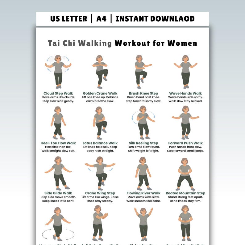 Women Tai Chi Walking Workout, Seniors Tai Chi Walking, Chart Tai Chi Walking, Seniors Tai Chi Exercises for Printable, Exercise Pdf image 1