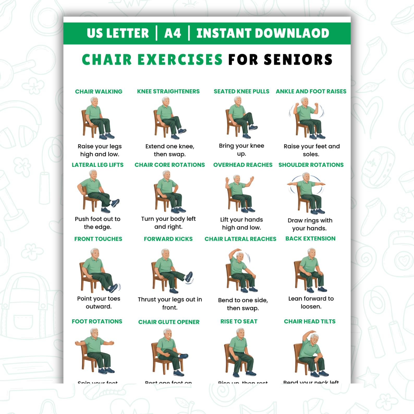 Printable Chair Exercises for Seniors Posters, Chair Exercises for the