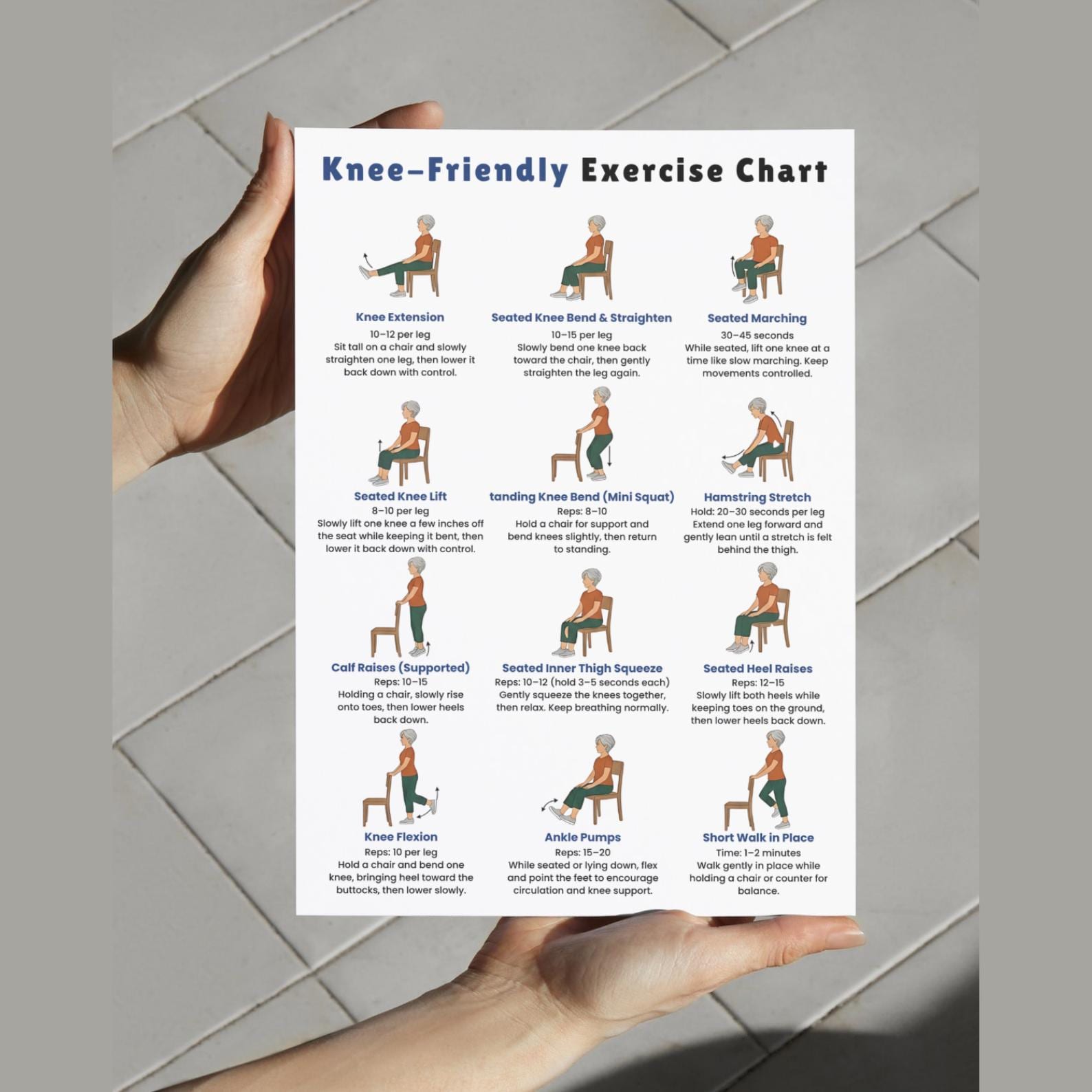Knee Exercises for Seniors Printable, Gentle Knee Strength & Mobility ...
