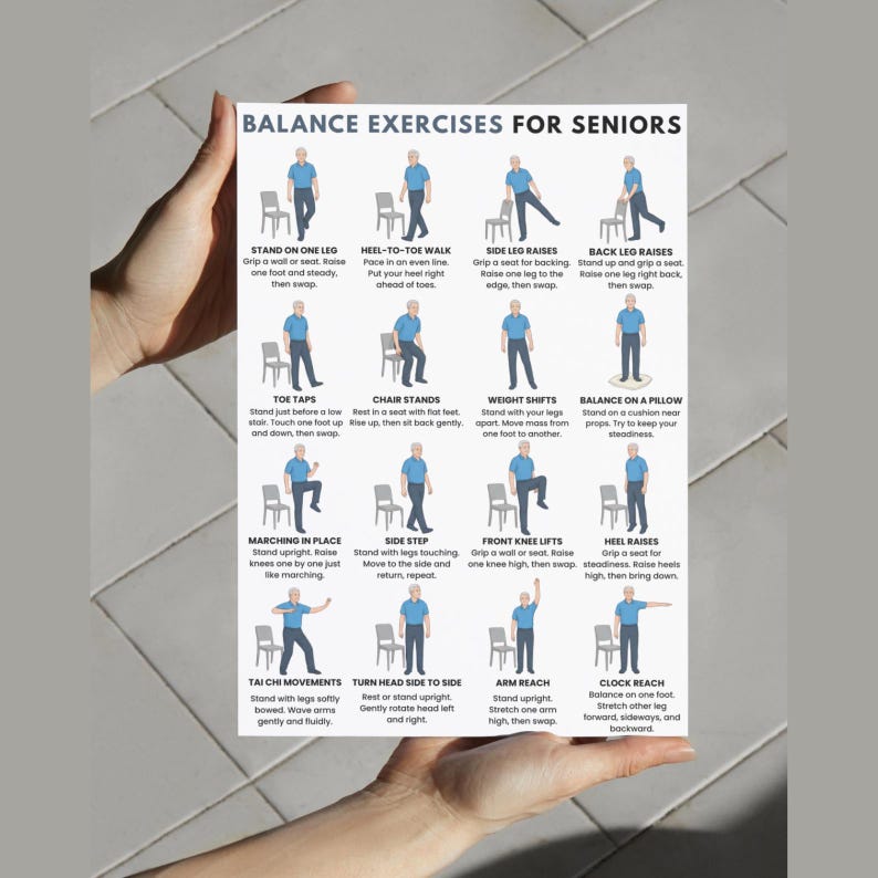 Balance Exercises for Seniors Printable, Senior Exercise Chart Pdf ...