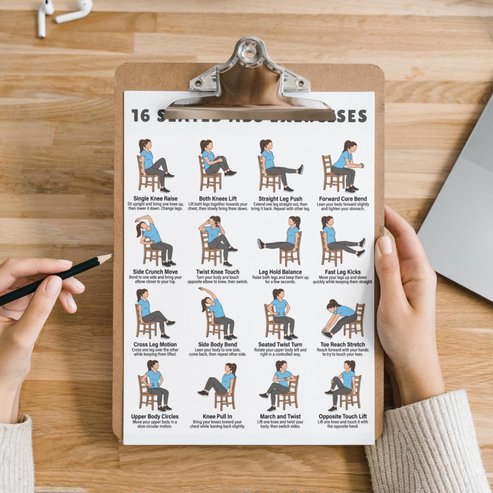 Seated Abs Exercises Printable, 16 Chair Ab Workouts, Illustrated ...