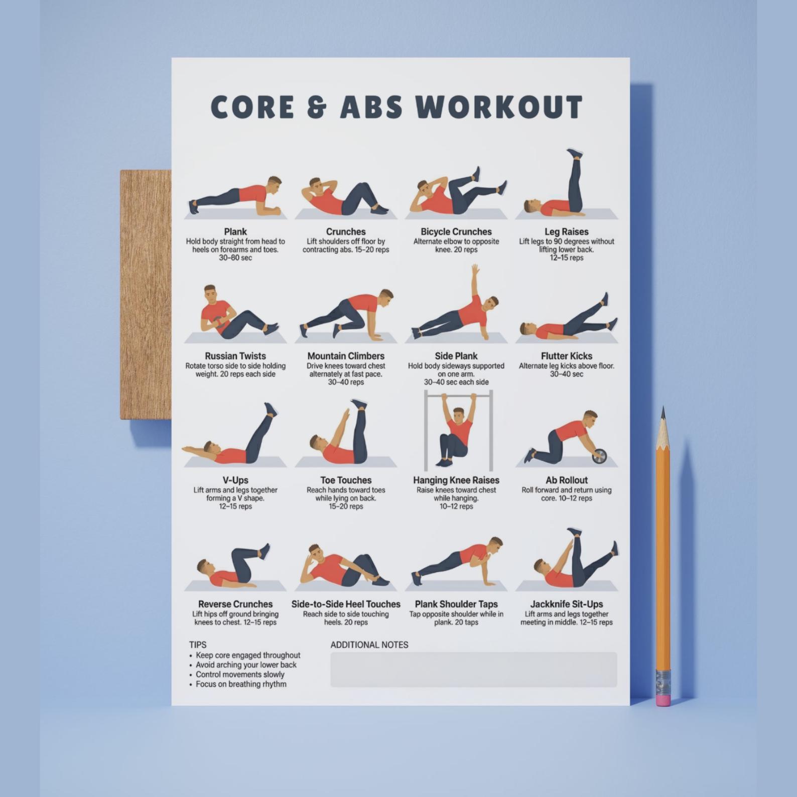 Core Abs Workout for Men Printable | Ab Workout Poster | Home Gym Wall ...