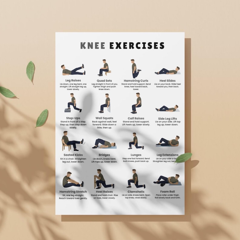 Knee Exercises Chart Printable, Knee Friendly Poster, Senior Workout ...