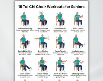 Tai Chi Chair Workouts Printable , Gentle Exercise Plan, Tai Chi Exercise Chart PDF, Workout Plan PDF, Digital Download