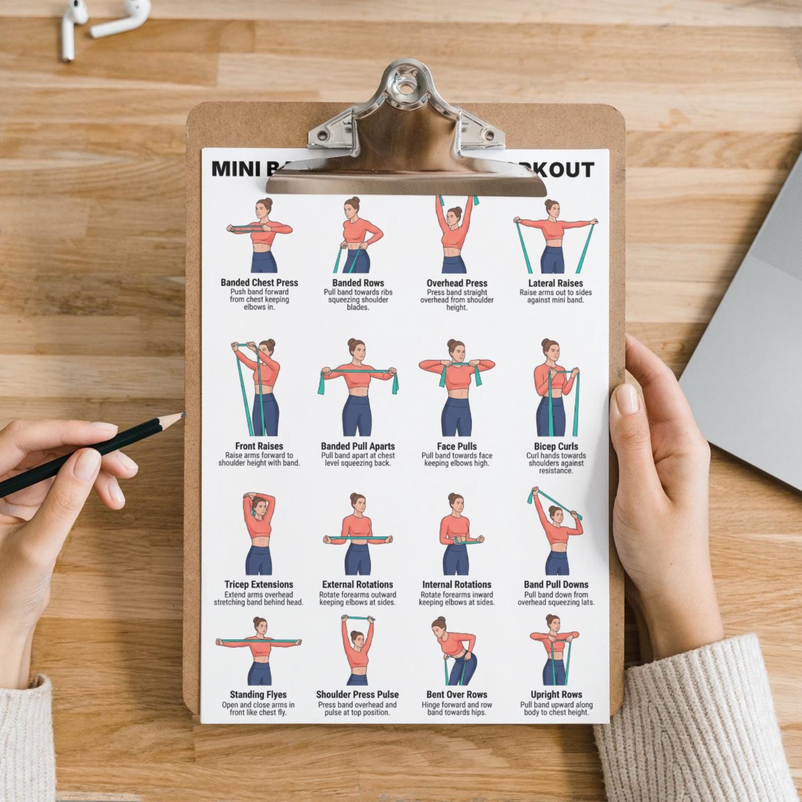 Mini Band Upper Body Workout Printable PDF, Resistance Band Arm ...