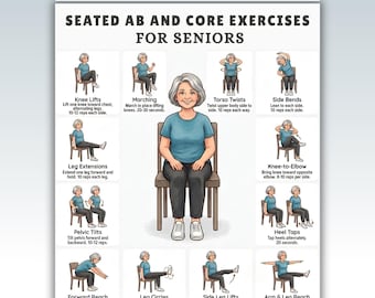 Seated Ab and Core Exercises for Seniors | Gentle Fitness Routine for Elderly | Chair Workout Printable PDF , Low Impact Home Exercise
