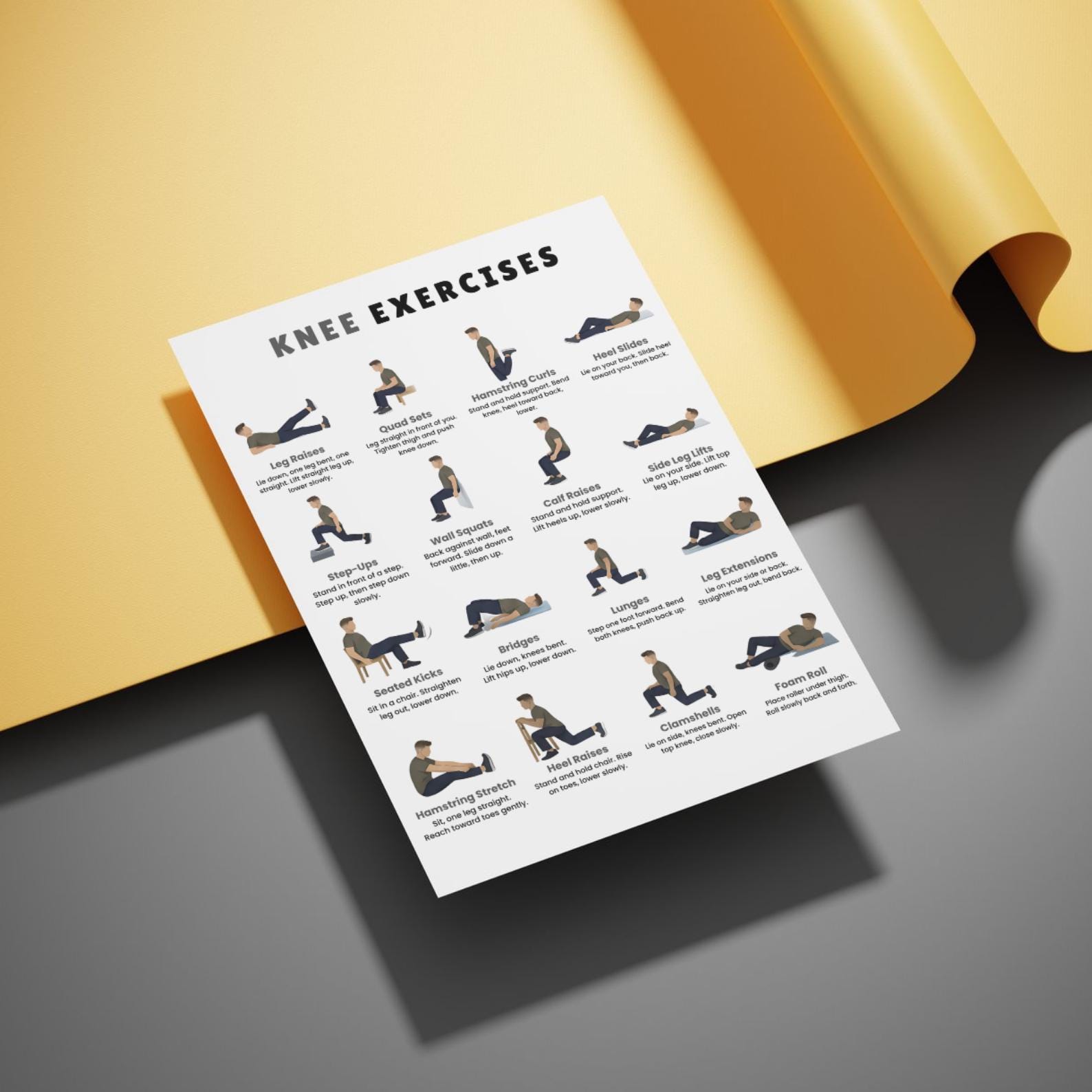 Knee Exercises Chart Printable, Knee Friendly Poster, Senior Workout ...