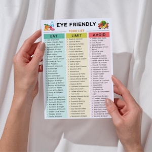 Eye Friendly Food List Printable PDF, Foods for Eyes Chart, Eye Care Diet Grocery List, Foods to Eat Avoid Guide, Digital Download image 3