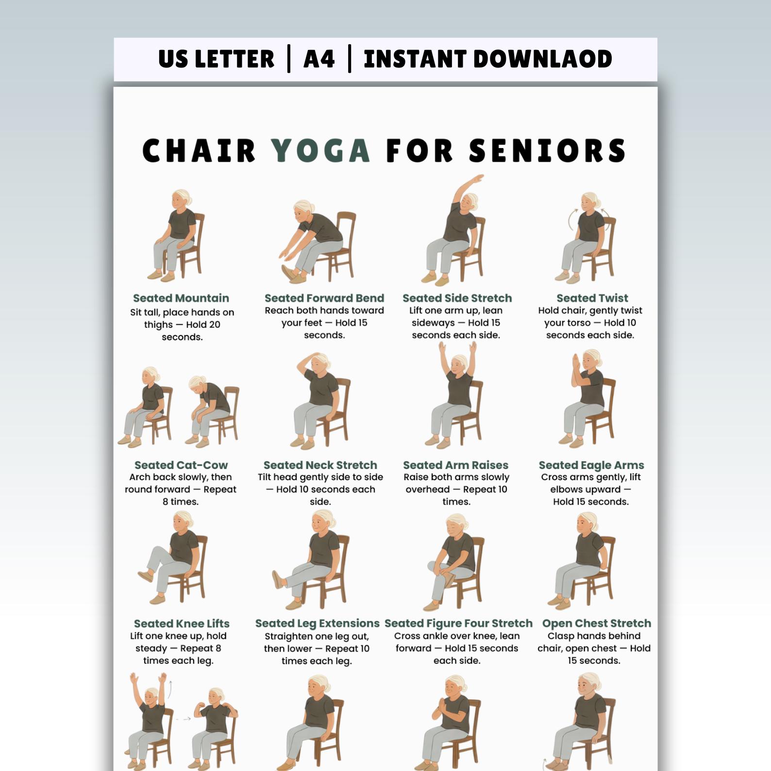 Chair Yoga for Seniors – Chair Workout Routine ,printable Seated Yoga