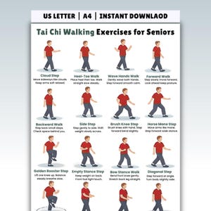 Tai Chi Walking stampabile per anziani, tabella di Tai Chi Walking, tabella di esercizi di Tai Chi Walking, Tai Chi Walking stampabile, poster di Tai Chi in PDF