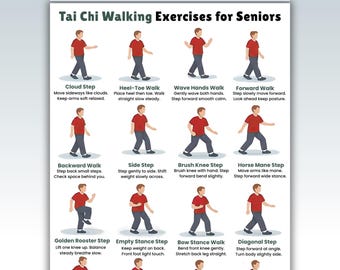 Tabla de caminatas de Tai Chi imprimible para personas mayores, tabla de caminatas de Tai Chi, tabla de ejercicios de caminata de Tai Chi, caminatas de Tai Chi imprimibles, póster de Tai Chi en PDF