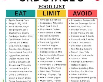 CKD Stage 3 Food List Printable, Stage 3 Kidney Disease Food List, CKD Diet Eat Limit Avoid Chart, Kidney Safe Foods