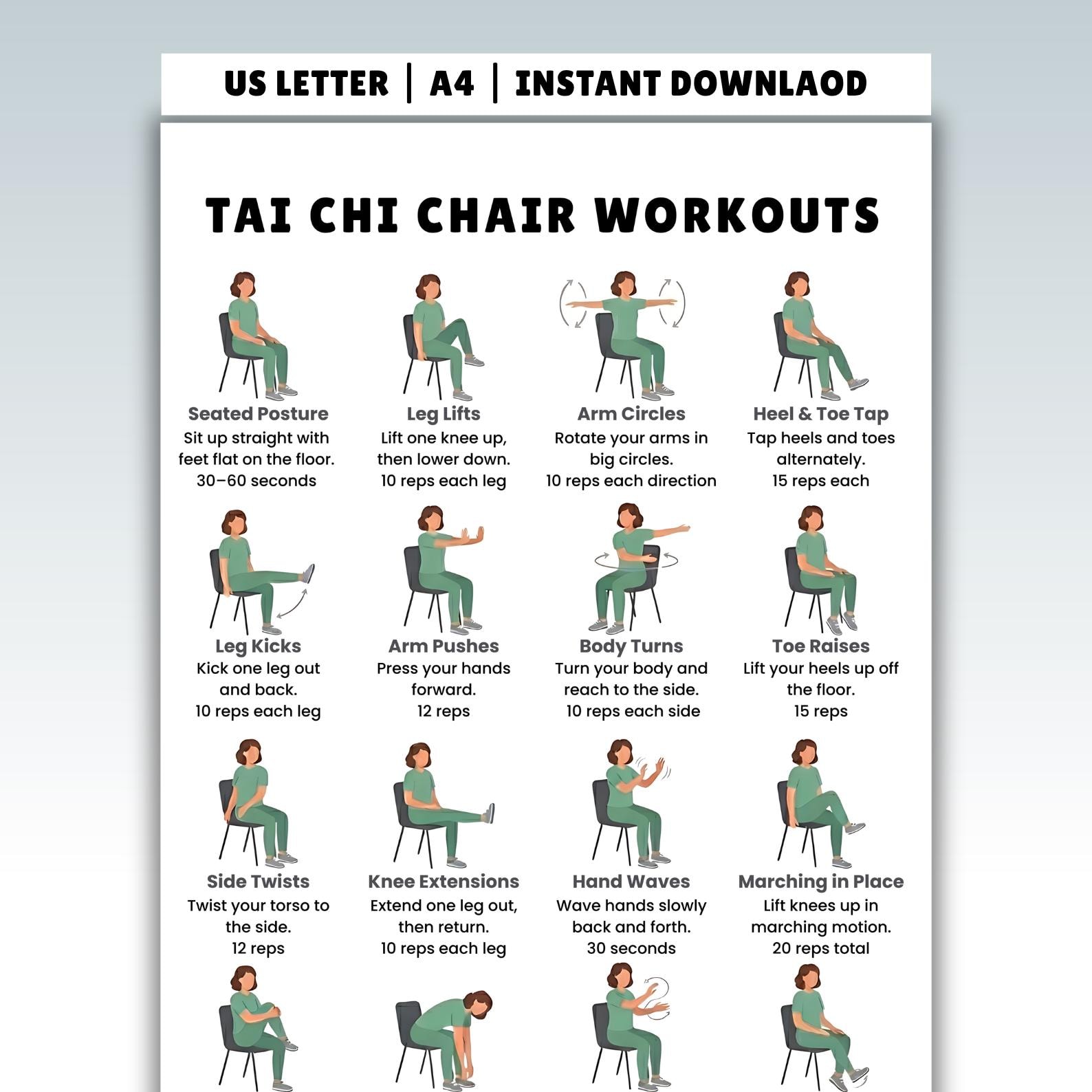 Printable Tai Chi Chair Workouts | Tai Chi Chair Exercise Chart