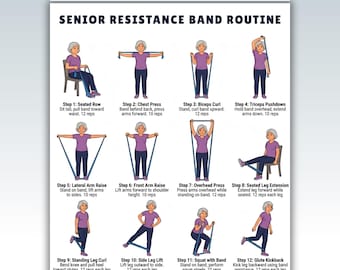 Senior Resistance Band Exercise Chart , Senior Workout Routine Printable , Resistance Band Exercises for Seniors , Fitness Poster , PDF