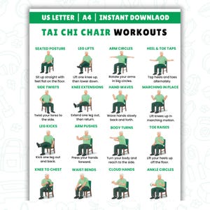 Tai Chi Chair Workouts Printable , Gentle Exercise Plan, Tai Chi Exercise Chart PDF, Workout Plan PDF, Digital Download