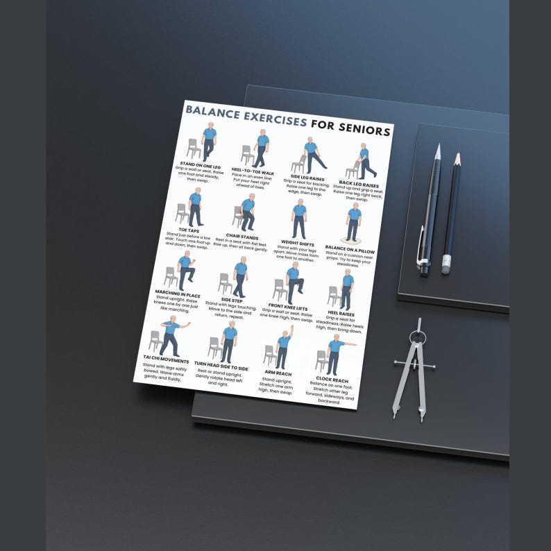 Balance Exercises for Seniors Printable, Senior Exercise Chart Pdf ...