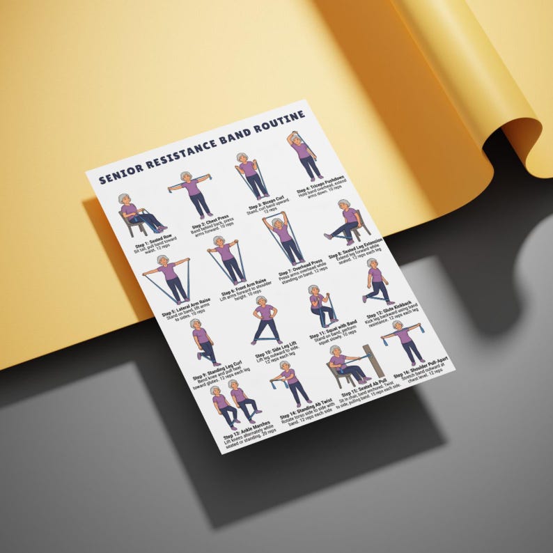 Tabla de ejercicios con bandas de resistencia para personas mayores, rutina de ejercicios para personas mayores imprimible, ejercicios con bandas de resistencia para personas mayores, póster de fitness, PDF imagen 7