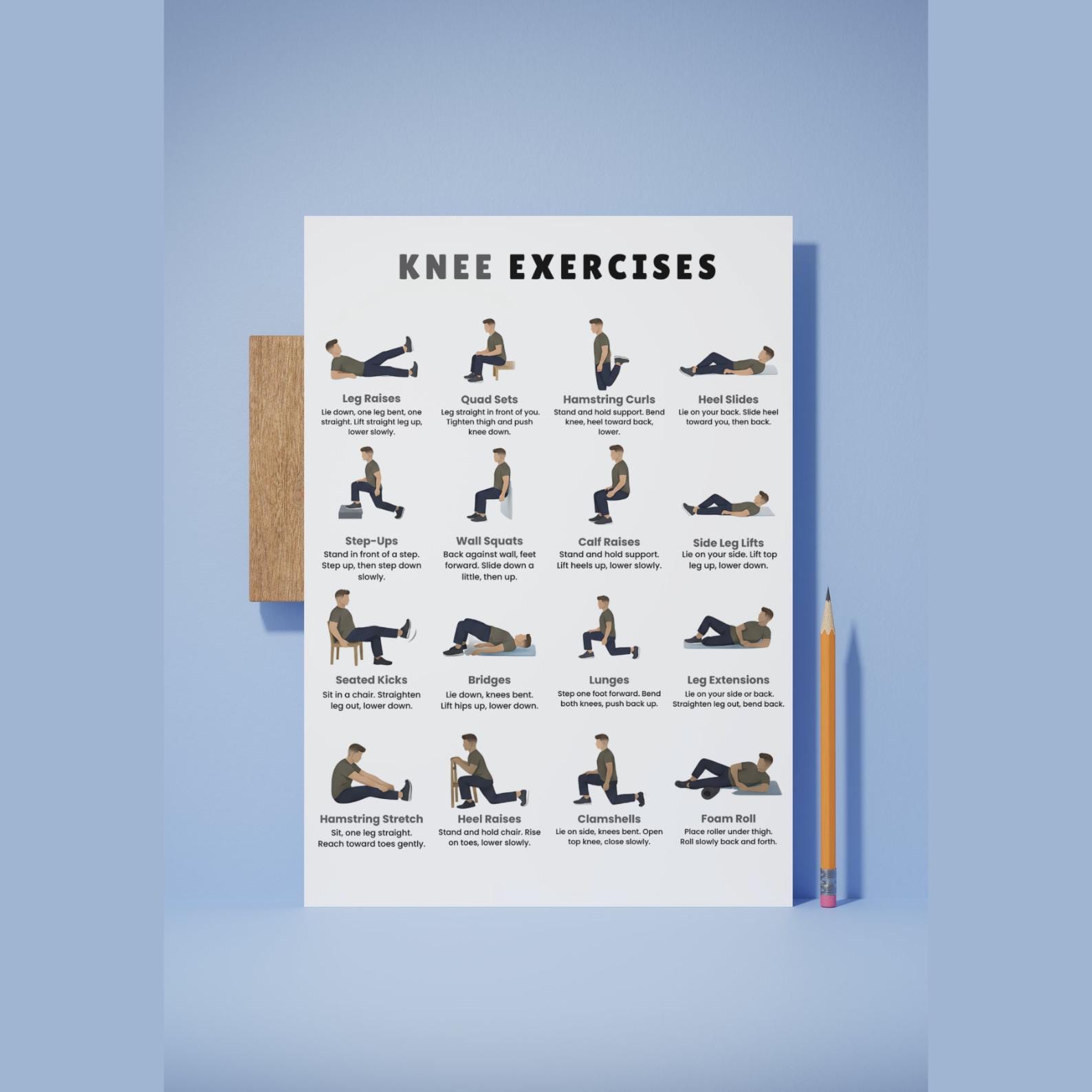 Knee Exercises Chart Printable, Knee Friendly Poster, Senior Workout ...