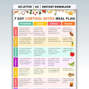 Cortisol Detox 7-Day Meal Plan Printable PDF | Adrenal Fatigue Support | Stress Relief Diet, Hormone Balance & Healthy Recipes