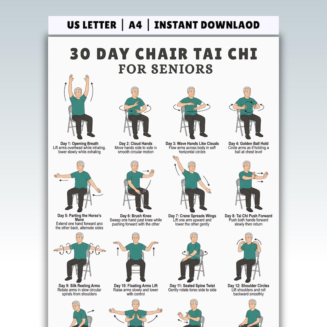 30 Day Chair Tai Chi for Seniors Printable PDF, Seated Balance and