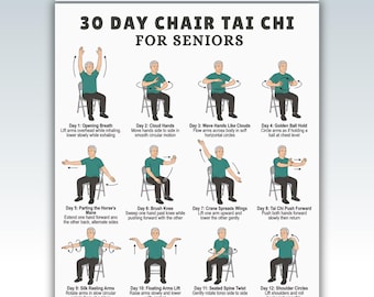 30 Day Chair Tai Chi for Seniors Printable PDF, Seated Balance and Mobility Exercise Plan for Daily Home Routine