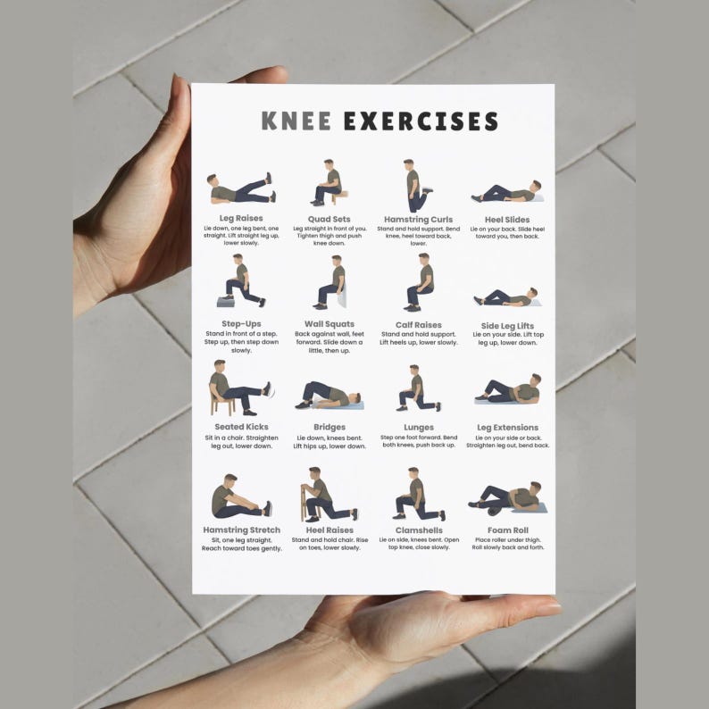 Knee Exercises Chart Printable, Knee Friendly Poster, Senior Workout ...