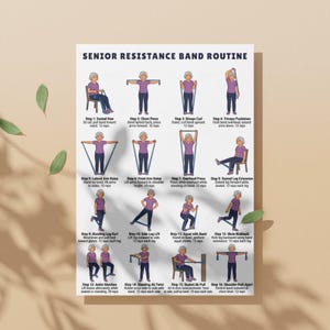 Tabla de ejercicios con bandas de resistencia para personas mayores, rutina de ejercicios para personas mayores imprimible, ejercicios con bandas de resistencia para personas mayores, póster de fitness, PDF imagen 4