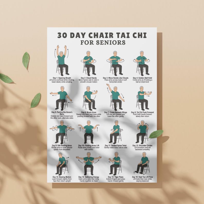 30 Day Chair Tai Chi for Seniors Printable PDF, Seated Balance and