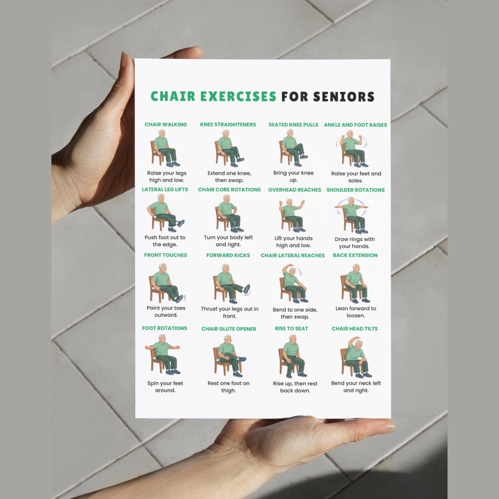 Printable Chair Exercises for Seniors Posters, Chair Exercises for the