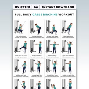 Full Body Cable Machine Workout Printable, Cable Machine Exercises Chart, Gym Cable Workout, Full Body Cable Exercises Routine for Men Women