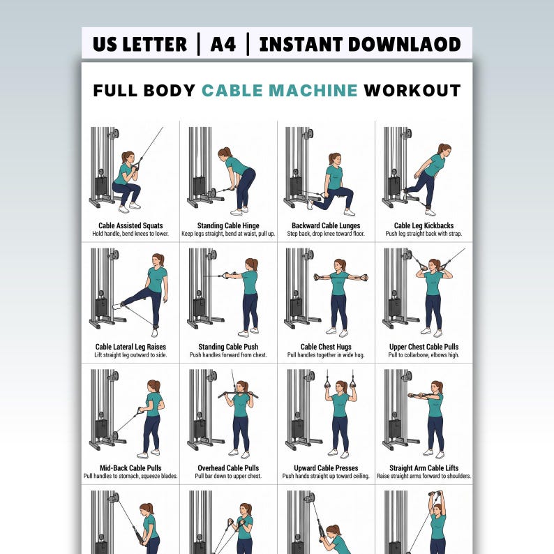 Full Body Cable Machine Workout Printable, Cable Machine Exercises ...