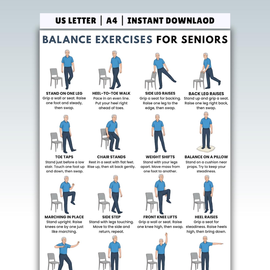 Balance Exercises for Seniors Printable, Senior Exercise Chart Pdf ...