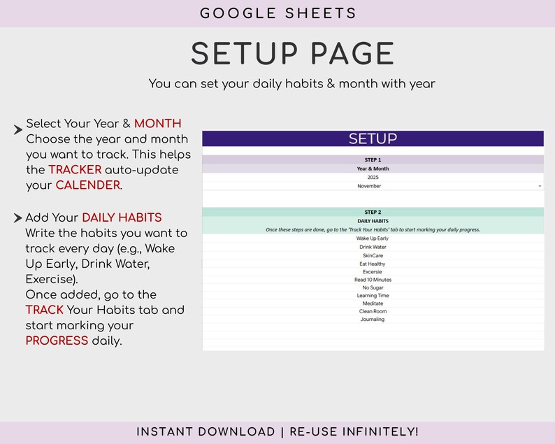 Habit Tracker Spreadsheet Google Sheets, Daily Routine Planner, ADHD ...