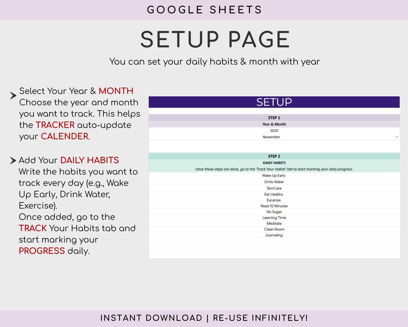 Habit Tracker Spreadsheet Google Sheets, Daily Routine Planner, ADHD ...