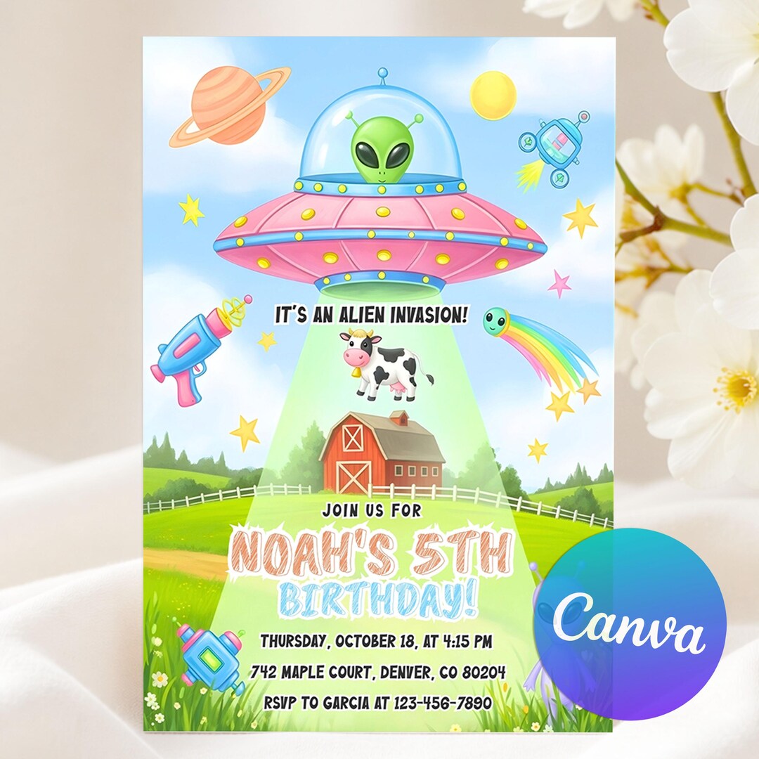 Alien Birthday Invitation, Alien Birthday Party Invite, UFO Birthday ...