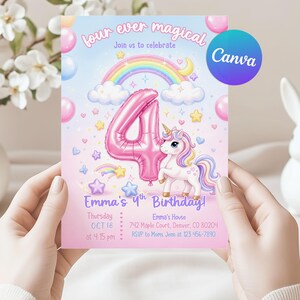 Magical Party Invite,Fourth birthday,unicorn invitation,4th birthday,Unicorn Rainbow,four ever invitation,four ever invite,Unicorn Invite,Unicorn 4th Birthday,4th Birthday Invite,Four Ever Magical,four ever unicorn,rainbow invite,unicorn party invite,unicorn invite,unicorn invitation,four ever magical,pastel unicorn,rainbow unicorn,4th birthday girl,unicorn rainbow,magical unicorn,invitation girl,Pastel rainbow,Unicorn birthday,for girls,party invitation,invite digital,editable canva,Unicorn
