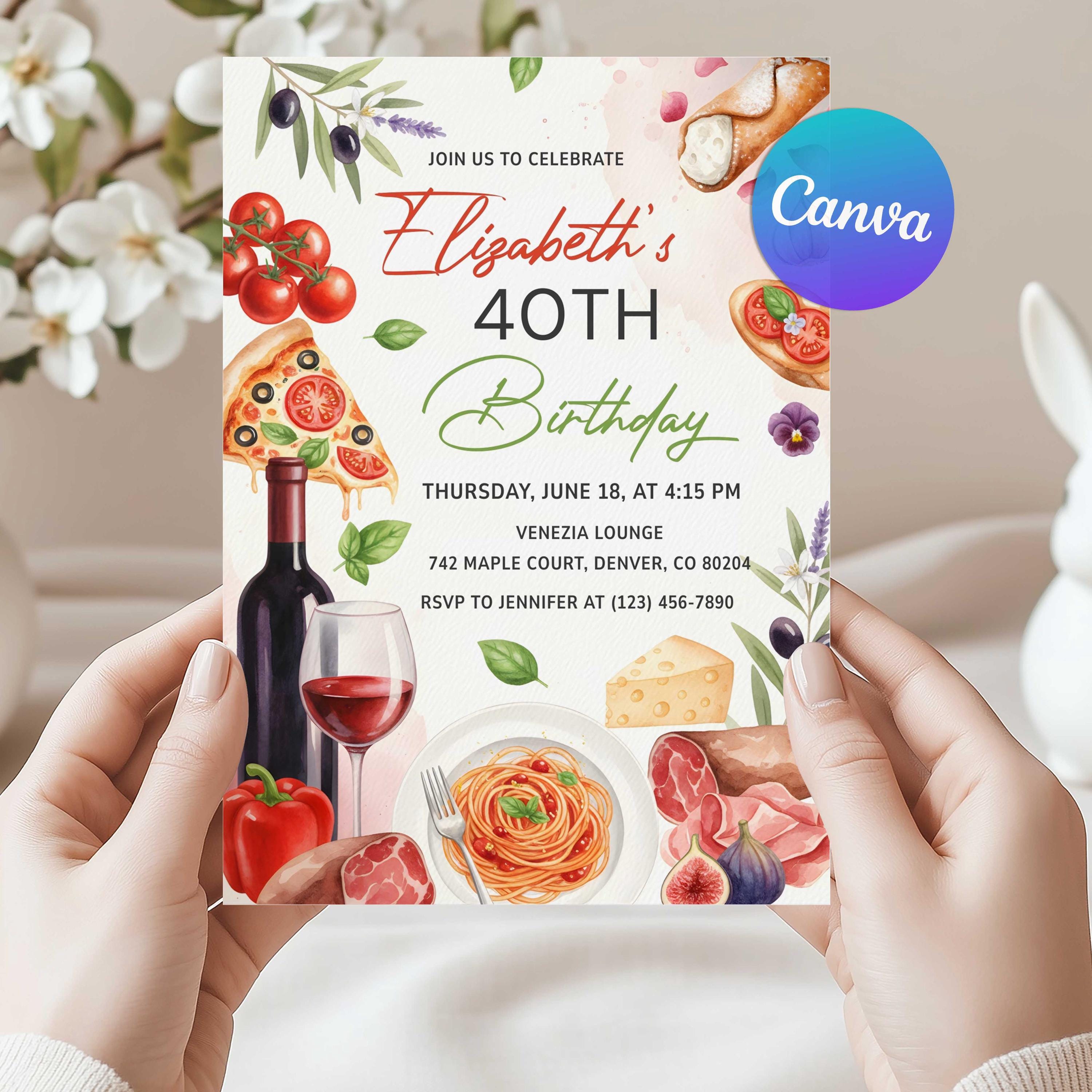 Italian Birthday Party Invitation, Italian Theme Party Adult Birthday ...