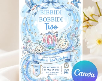 Bippity Boppity Zwei Geburtstagseinladung, Bippity Boppity Zweijähriges Geburtstagseinladung, Zweiter Geburtstagsprinzessin Einladung, bearbeitbare Canva