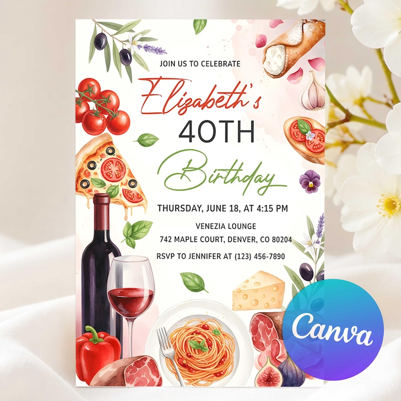 Italian Invite Italian Birthday Party Invitation, Italian Theme Party Adult Birthday ...