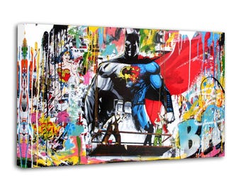 Mr Brainwash Banksy Graffiti  super man Canvas Gift Living Room Prints Bedroom Decor Poster
