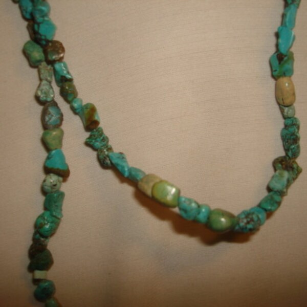 Extra Long 45.5" Turquoise NUGGET Beads Necklace ~ Vintage Turquoise ~ 48.6 Grams - multi strand ~ Native American