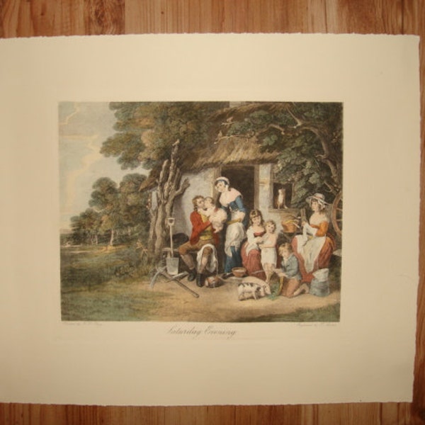 Antique "SATURDAY EVENING" Print, Painted by W.R. Biggs, Engraved By W. Mutter