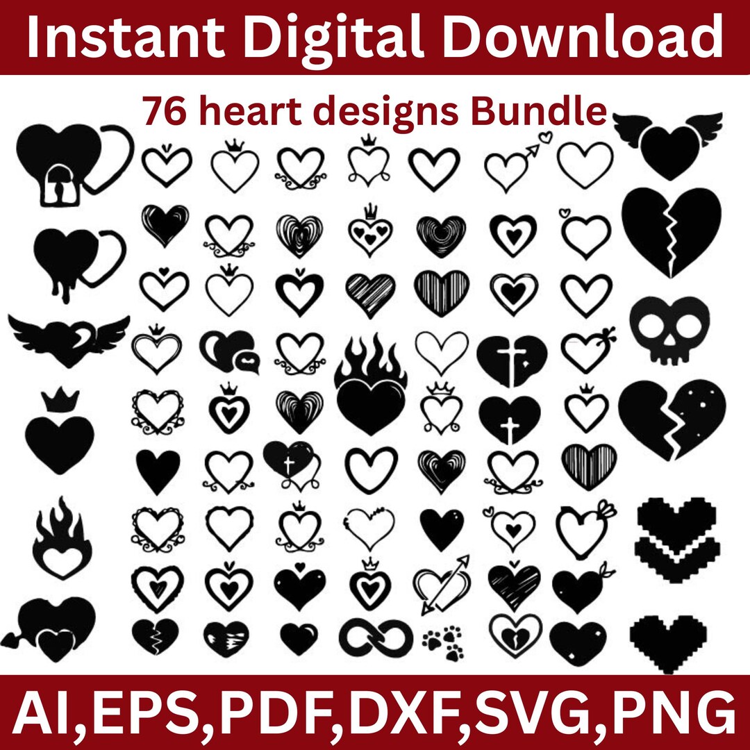 Hand Drawn Heart SVG Bundle | Doodle and Sketch Hearts Clipart | Love ...