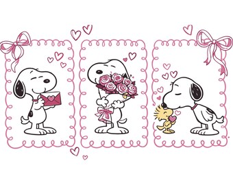Snoopy Valentine Love PNG, Peanuts friends with Love Letters, Cute Family Hearts Digital Download, Snoopy & Peanuts Friends Valentine PNG,
