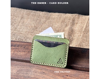 The Ember - Handmade Veg Tanned Leather Card Holder, Personalized Minimalist Front Pocket Wallet for him